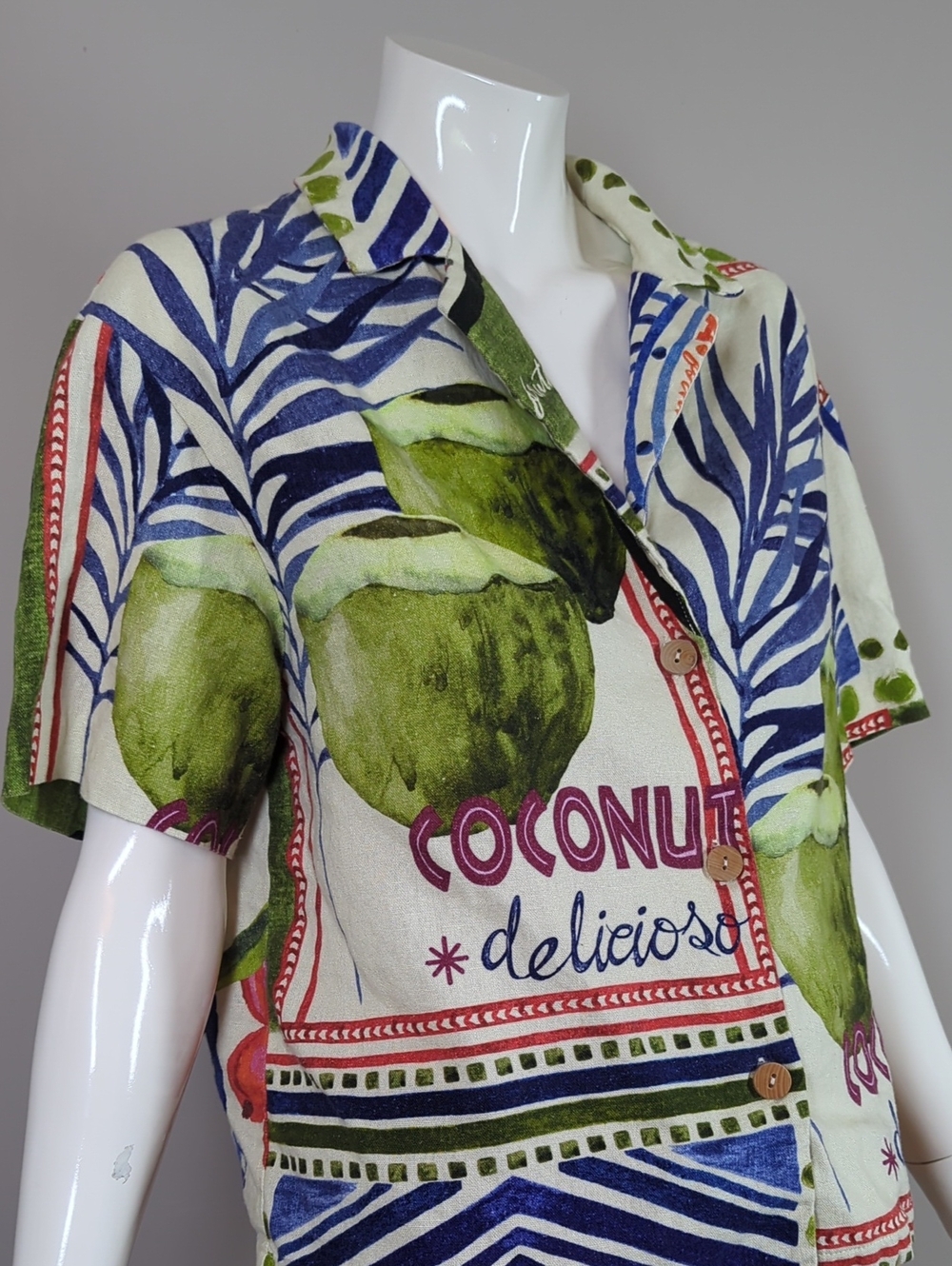 Rachel Zoe Linen Blend Short Sleeve Button Blouse Coconut Tropical Vacation S - Picture 3 of 8